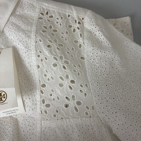 Tory Burch Patchwork Eyelet Dress Size 6 New Ivory White Classic Timeless - Picture 10 of 16